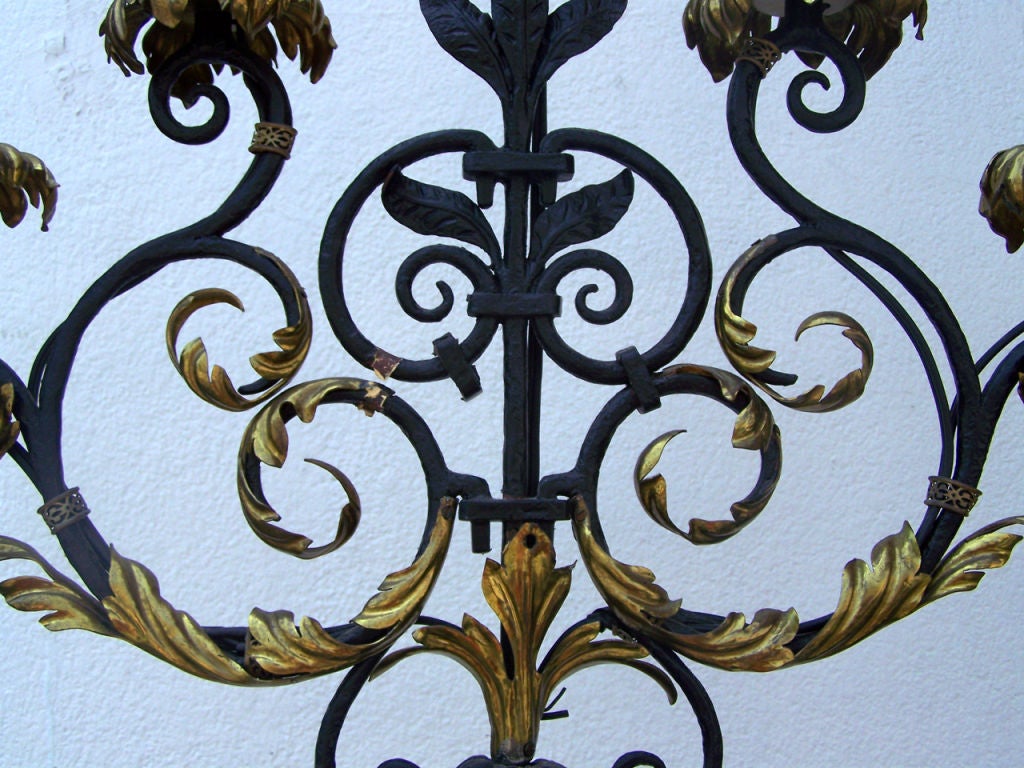 Baroque Mid 19th C Pair of Hand-Wrought Iron Torchieres