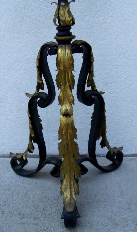 Italian Mid 19th C Pair of Hand-Wrought Iron Torchieres