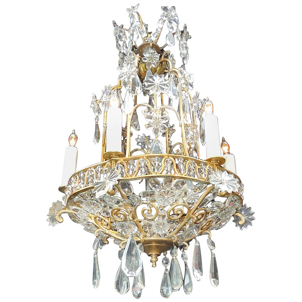 Early 20th C French Bronze Crystal Chandelier, attributed to Maison Baguès