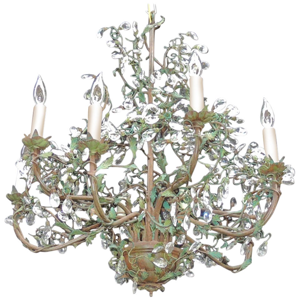 Early 20th Century French Iron and Tole Chandelier