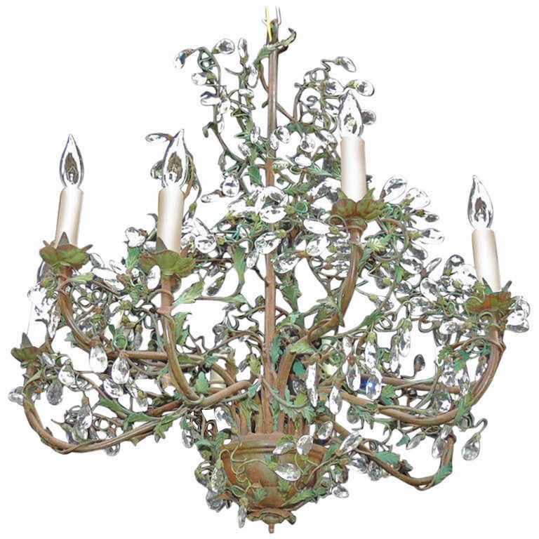 Early 20th Century French Iron and Tole Chandelier 7