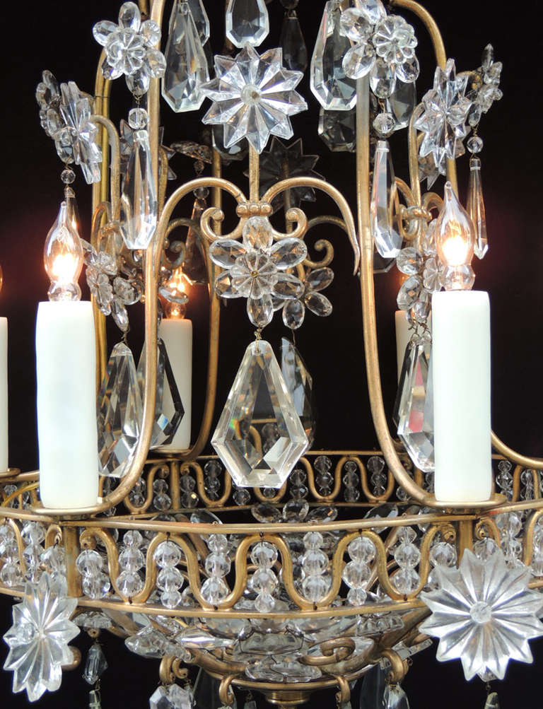 Early 20th C French Bronze Crystal Chandelier, attributed to Maison Baguès In Good Condition For Sale In Charleston, SC