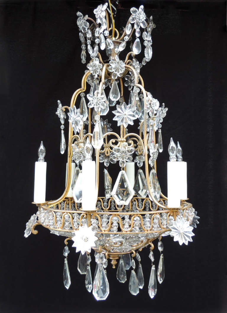 Early 20th C French Bronze Crystal Chandelier, attributed to Maison Baguès For Sale 4