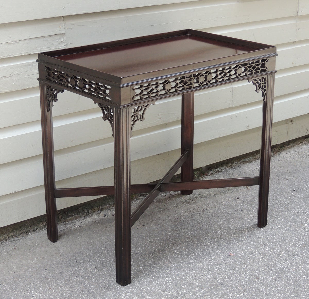 19th Century Early 19th C English Chinese Chippendale Style Mahogany Tea or Silver Table