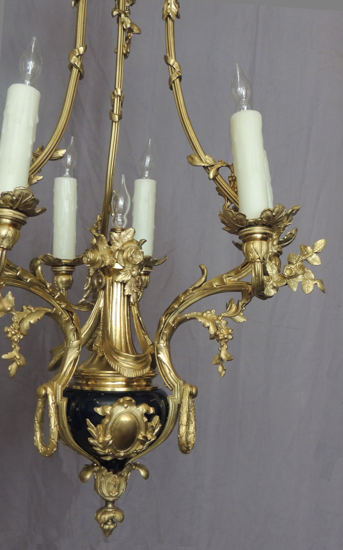 Four Early 20th C French Louis XIV Bronze and Cobalt Chandeliers 3