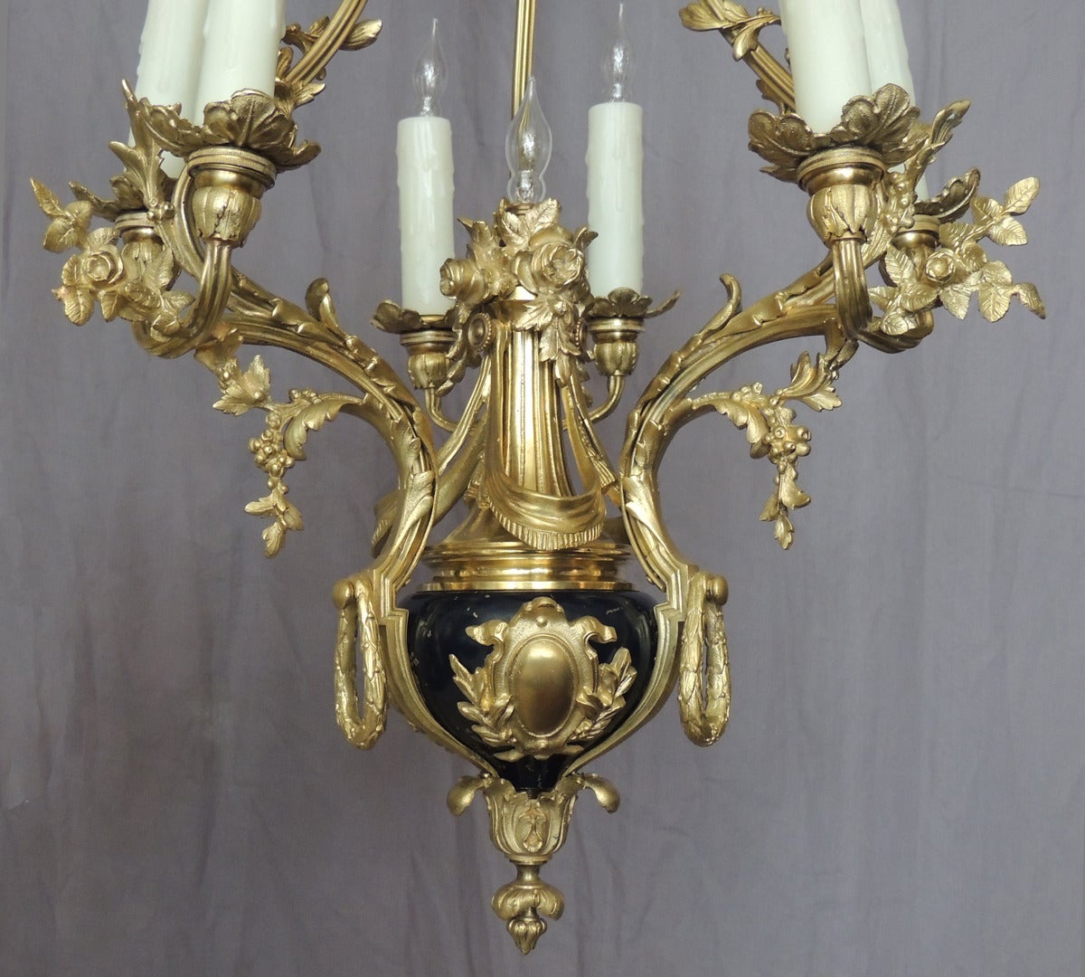 Four Early 20th C French Louis XIV Bronze and Cobalt Chandeliers 2