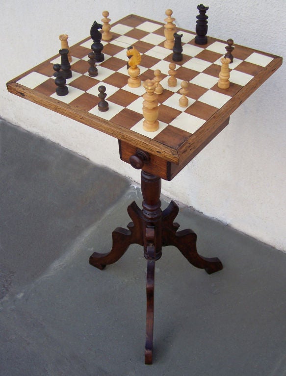 Virgin Islands 19th Century West Indies St. Croix Mahogany Hand-Painted Chess Table on Stand