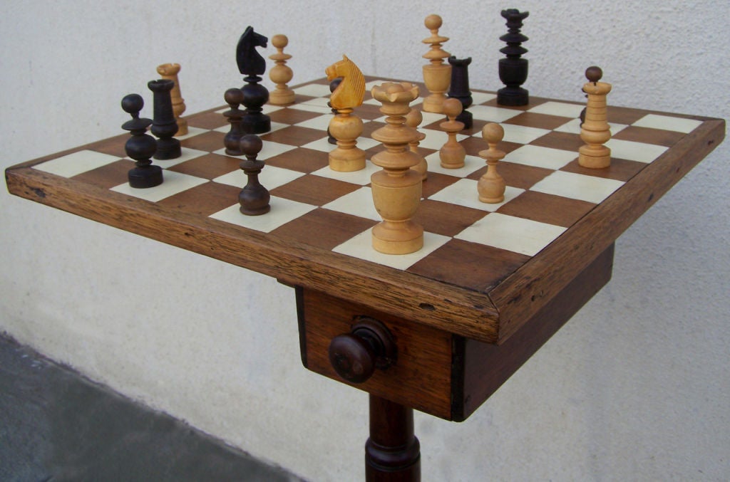 Hand-Carved 19th Century West Indies St. Croix Mahogany Hand-Painted Chess Table on Stand
