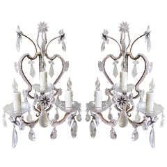 Pair of Mid 20th C French Crystal Sconces