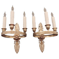 Mid 19th C French Empire Bronze Doré Sconces 12