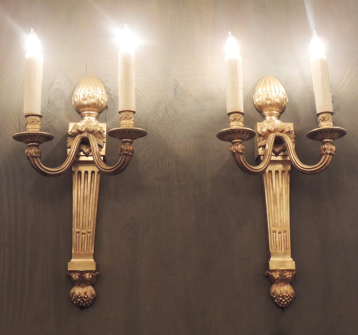 19th C Large French Régence Bronze Doré Sconces For Sale 1