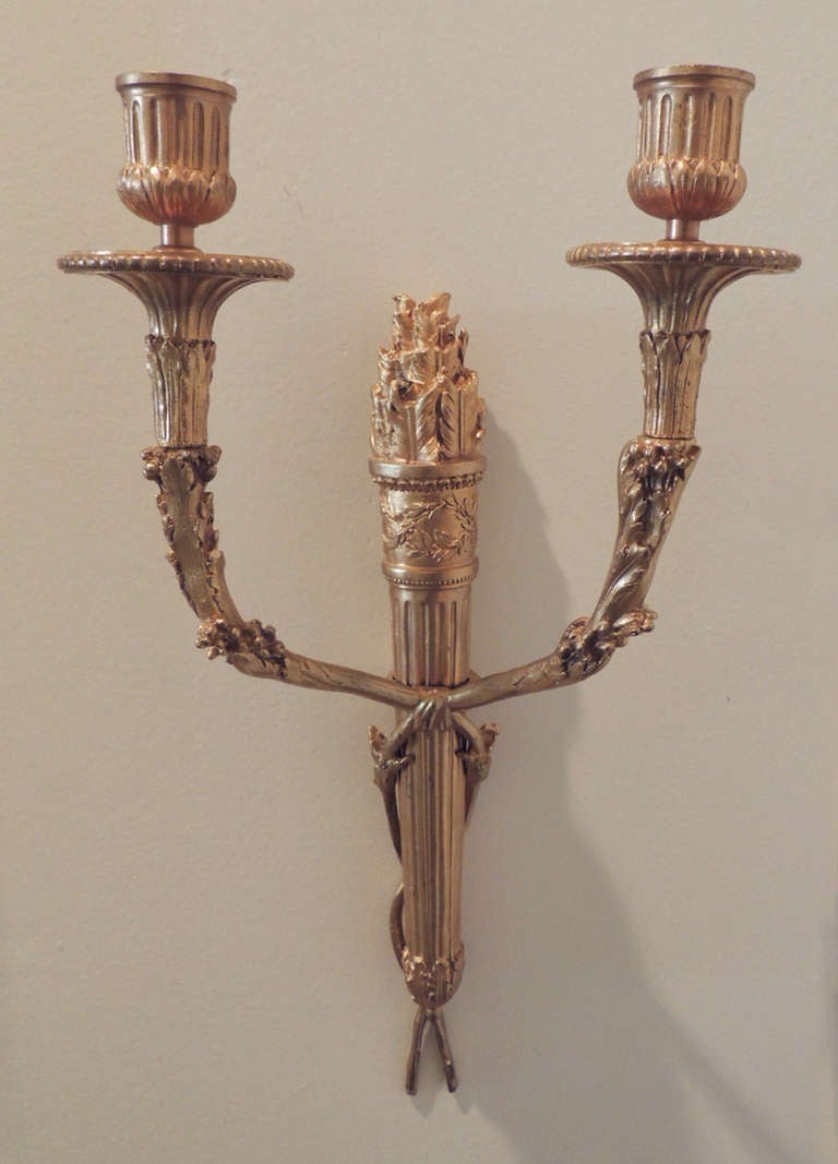 Set of Four French Doré Bronze Sconces In Good Condition In Charleston, SC