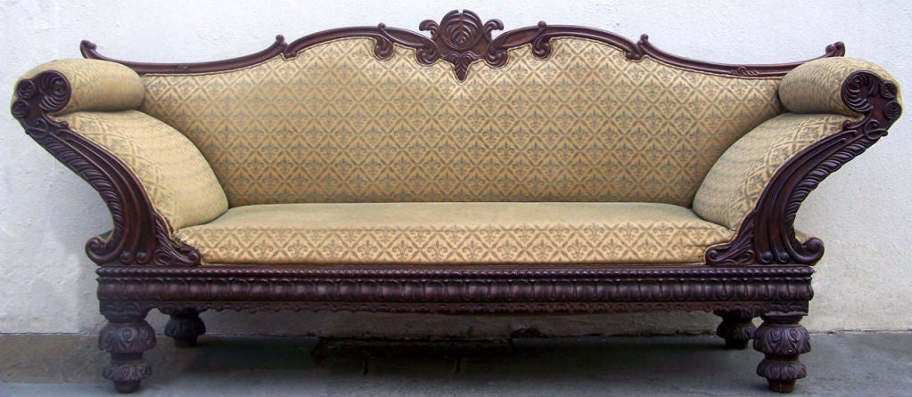 A truly beautiful Anglo-Indian sofa from the early 1800's. With sweeping arms and magnificent carving all around, this piece is unlike anything made today.


East Indies,  East Indian, British Colonial