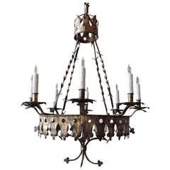 Early 20th C Spanish Gilt and Iron Chandelier 12