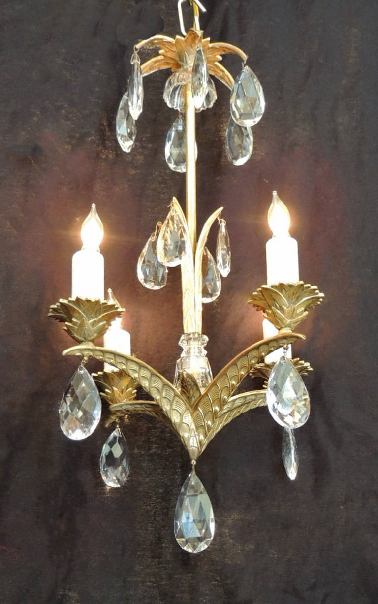 Early 20th C French Art Deco Bronze and Crystal Chandelier 2
