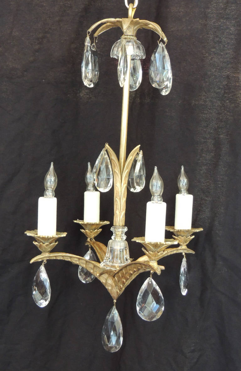 Early 20th C French Art Deco Bronze and Crystal Chandelier 3