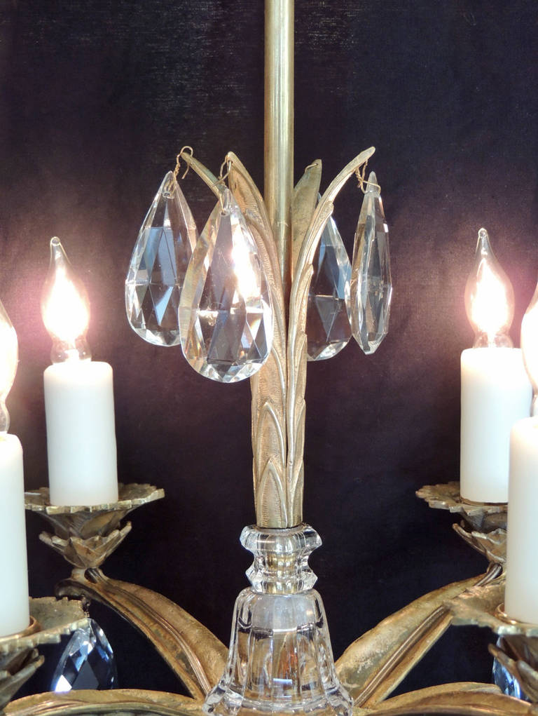 Early 20th C French Art Deco Bronze and Crystal Chandelier 4
