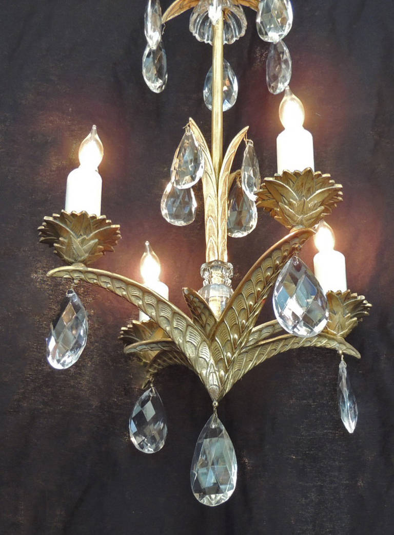Early 20th C French Art Deco Bronze and Crystal Chandelier 5