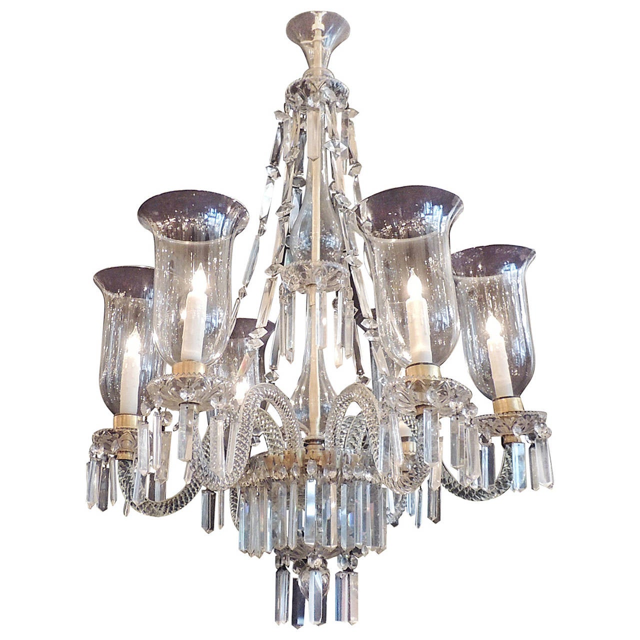 Late 18th C Irish Crystal Chandelier with Original Hurricanes