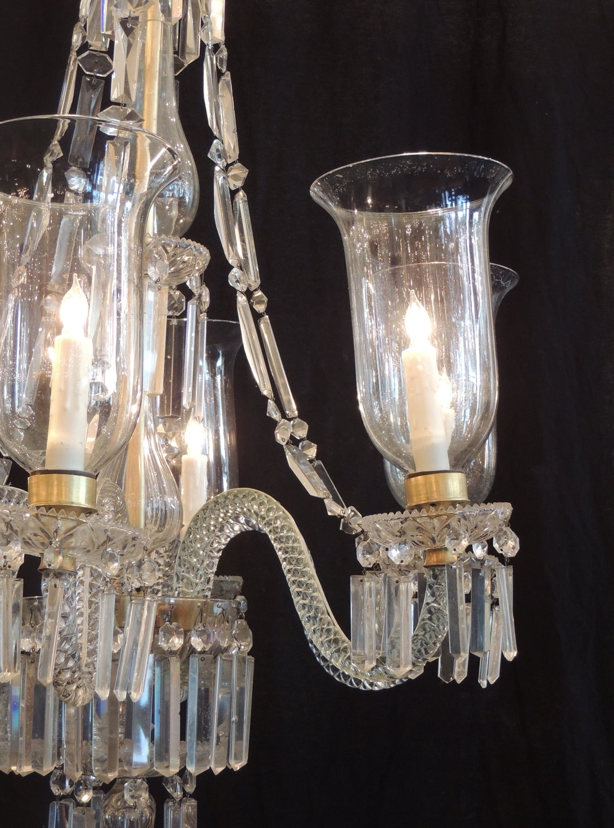 Late 18th C Irish Georgian Crystal Chandelier with Original Hurricanes In Excellent Condition In Charleston, SC