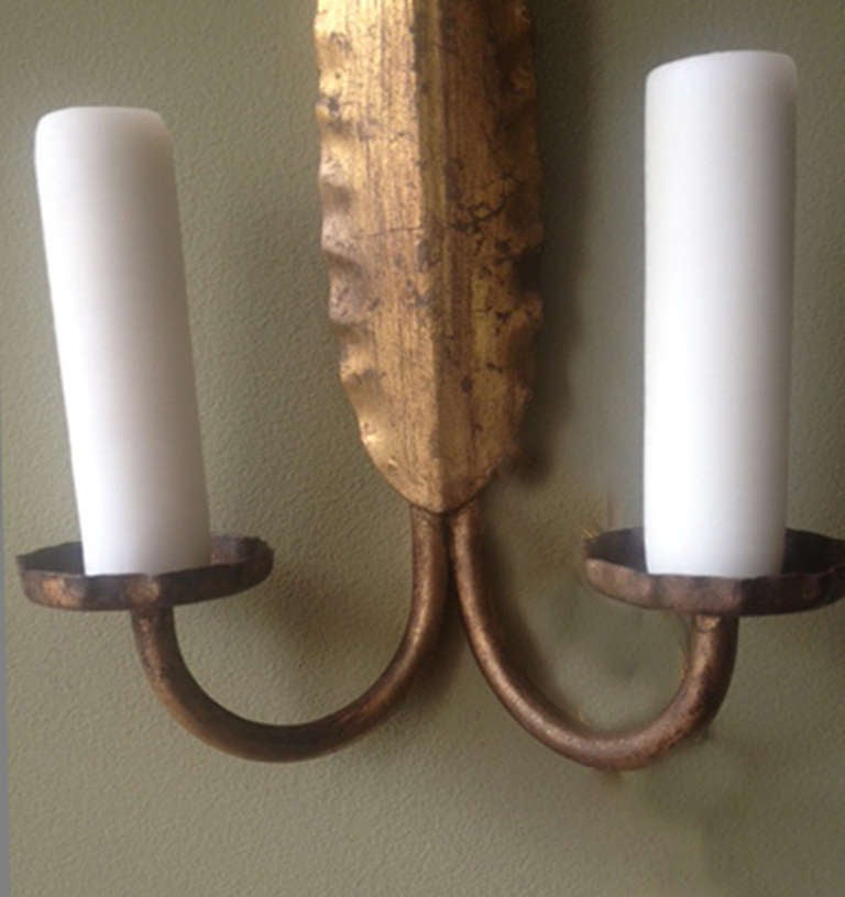 A Pair of Spanish Gilt and Tole Sconces In Excellent Condition In Charleston, SC