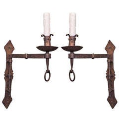 A Pair of Spanish Gilt and Iron Sconces