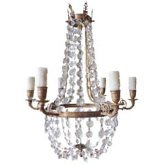 Antique Late 18th C English Regency Crystal and Brass Chandelier