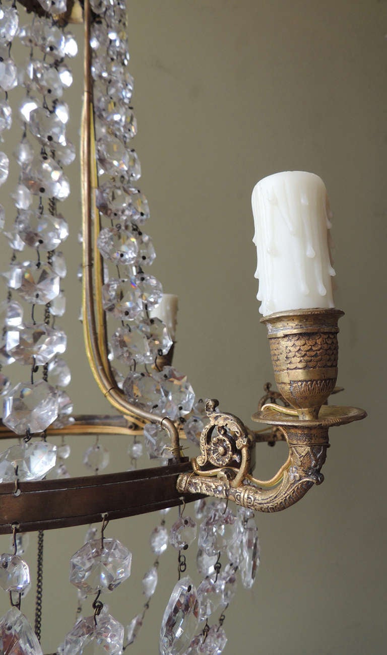 18th Century Late 18th C English Regency Crystal and Brass Chandelier For Sale