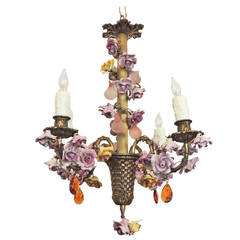 Early 20th Century Floral French Bronze and Porcelain Chandelier