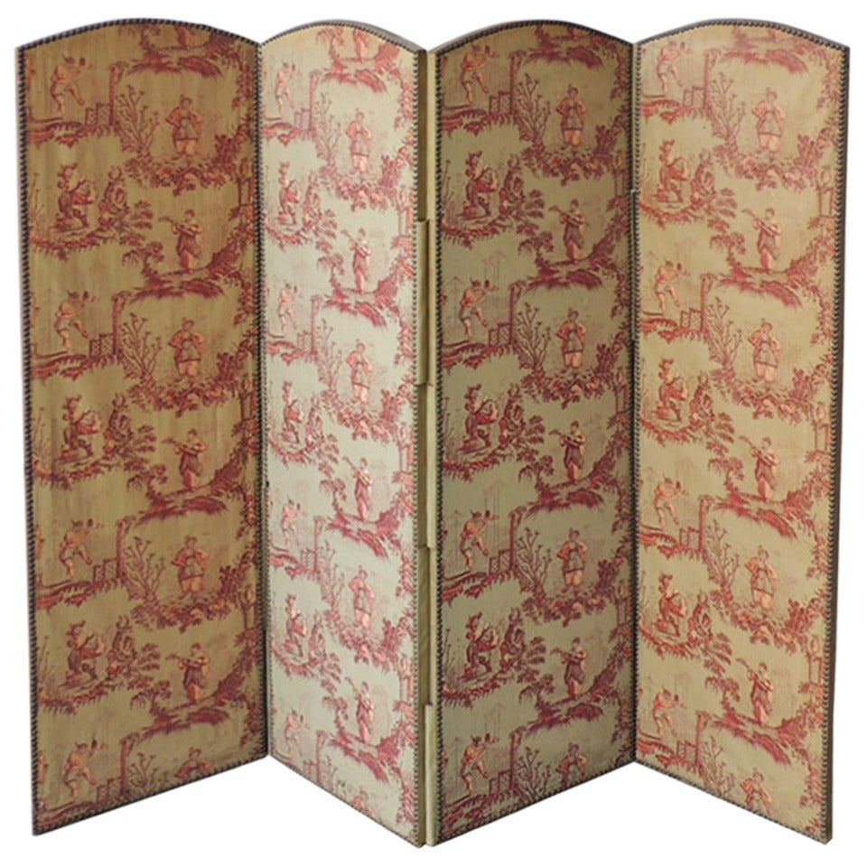 19th C French Rococo "Toile de Jouy" Chinoiserie Screen