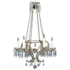 Mid 19th C Italian Neoclassical Crystal and Tole Chandelier
