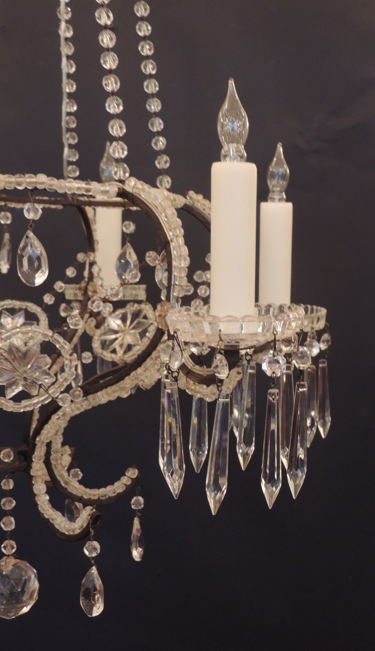 Mid 19th C Italian Neoclassical Crystal and Tole Chandelier In Excellent Condition In Charleston, SC