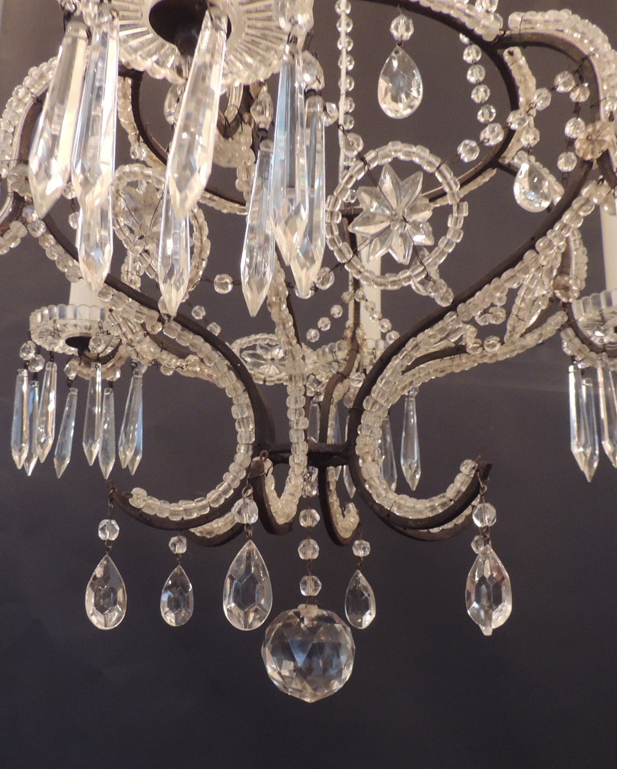Mid-19th Century Mid 19th C Italian Neoclassical Crystal and Tole Chandelier
