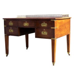 Early 19th C Irish Campaign Desk with Leather Top and Brass Gallery