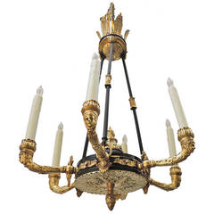 Early 20th C French Empire Bronze Chandelier