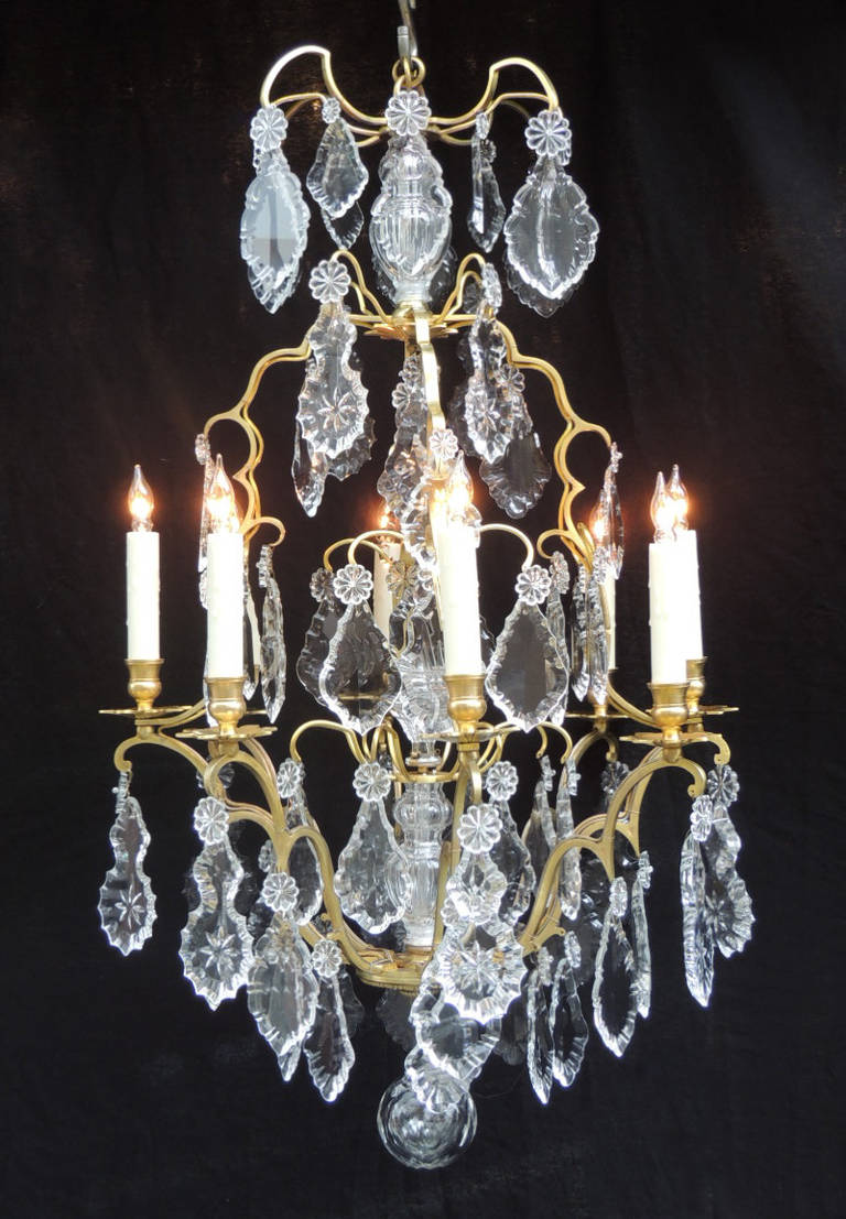 Louis XV 19th C French Baccarat-Quality Crystal and Bronze Chandelier