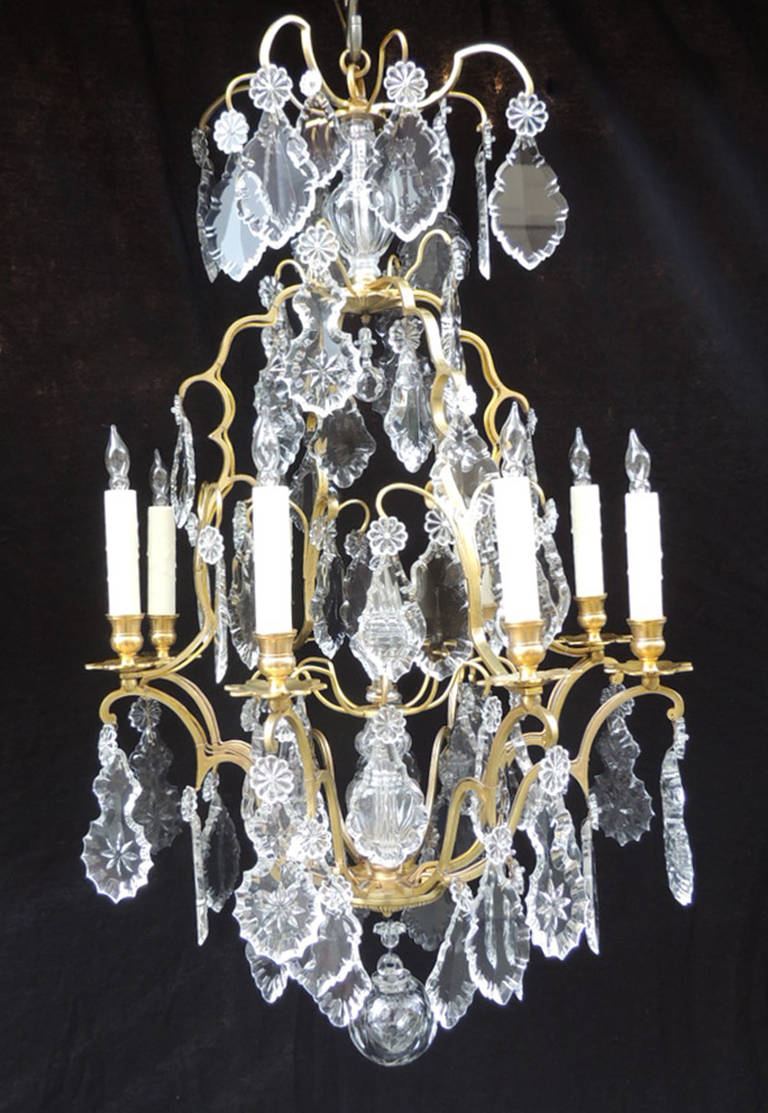 19th Century 19th C French Baccarat-Quality Crystal and Bronze Chandelier