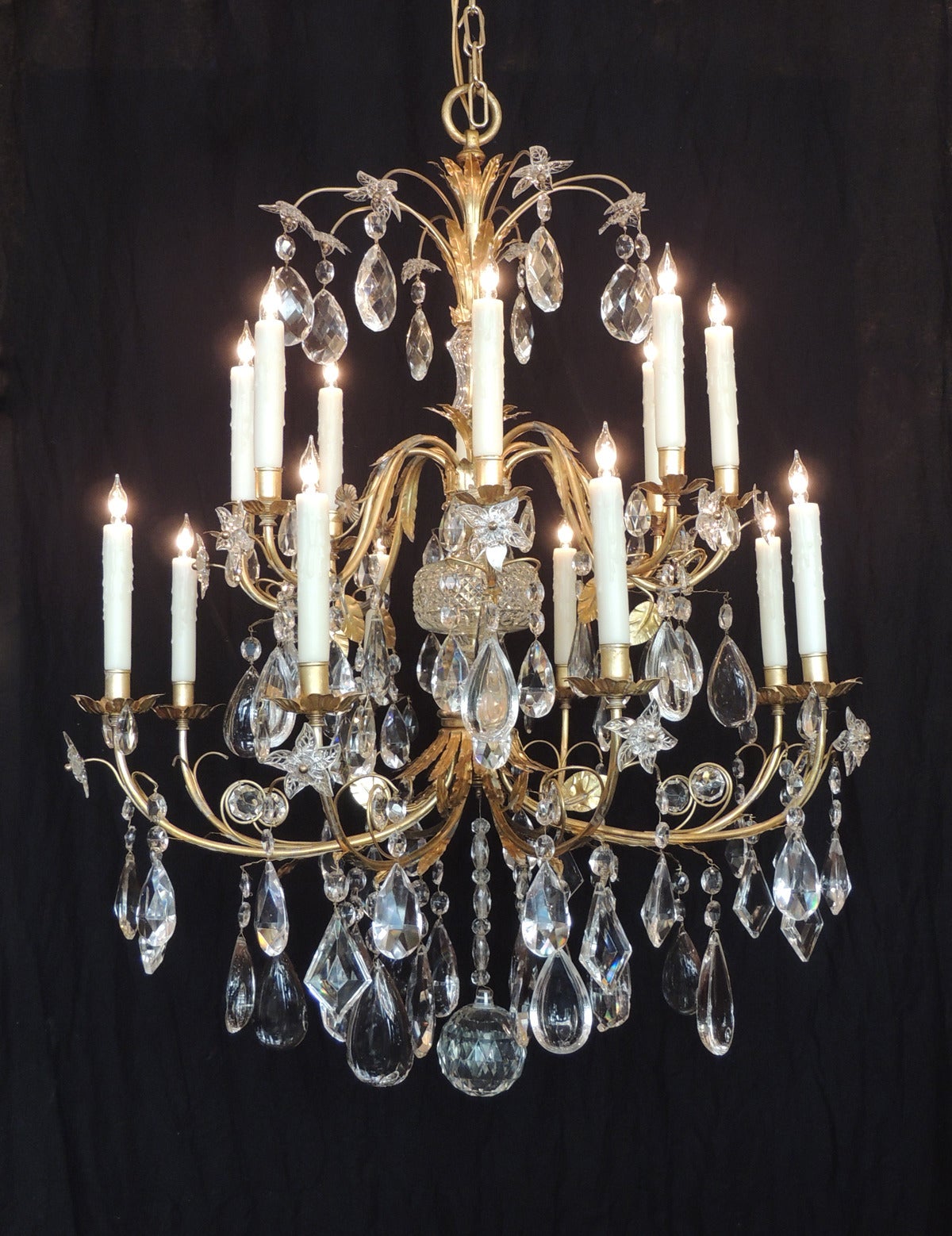 20th Century Early 20th C French Crystal and Bronze Chandelier