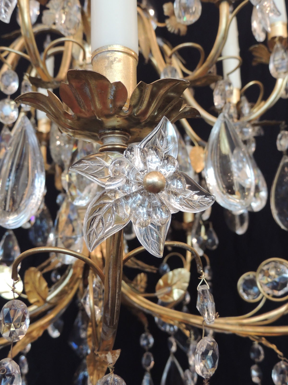 Early 20th C French Crystal and Bronze Chandelier In Excellent Condition In Charleston, SC