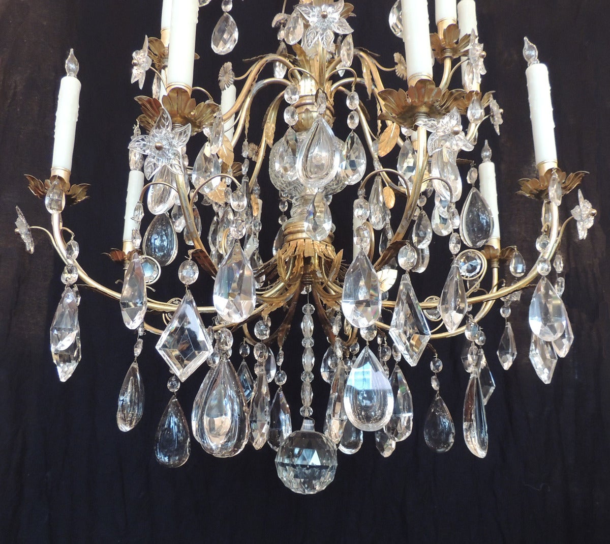 Louis XVI Early 20th C French Crystal and Bronze Chandelier