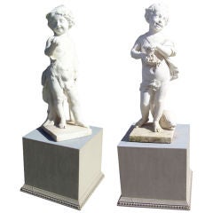 Pareja De Estatuas Figurales De Mármol