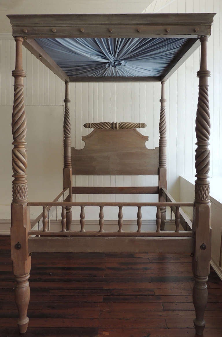 Virgin Islands 19th c. St. Croix Mahogany with Blonde Finish Four Poster Bed