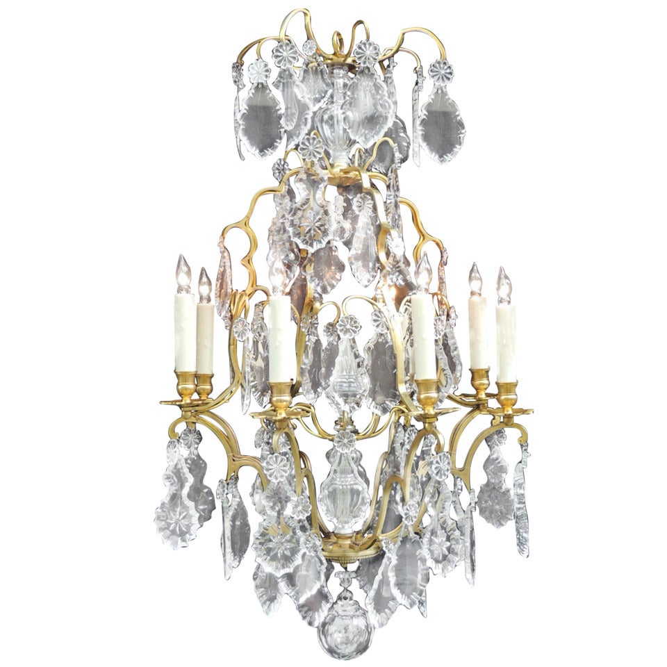 19th C French Baccarat-Quality Crystal and Bronze Chandelier