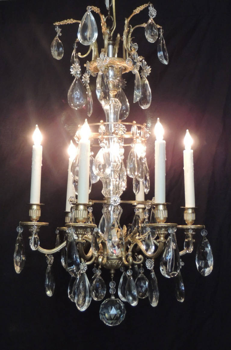 Regency Early 20th C French Crystal and Bronze Chandelier, attributed to Maison Jansen For Sale