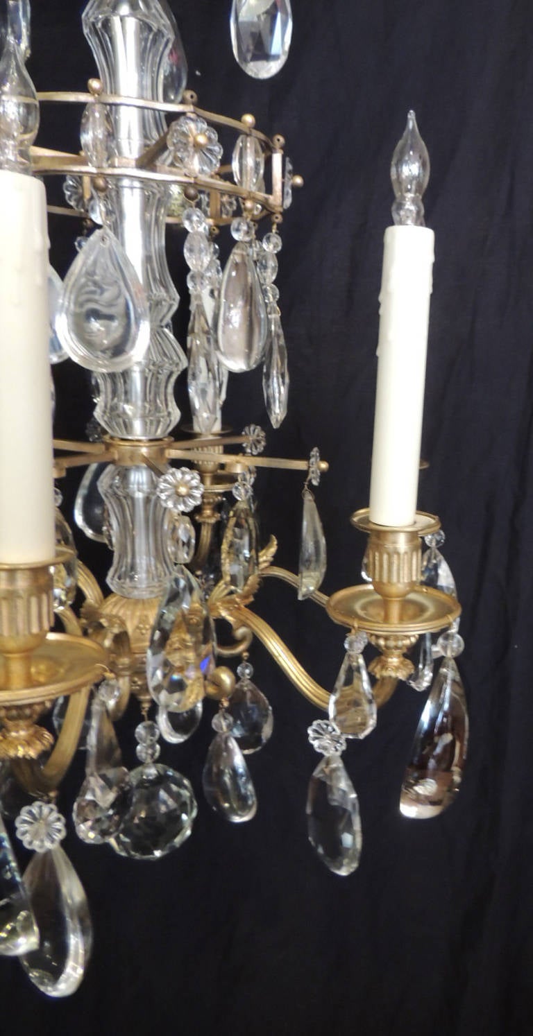 Early 20th C French Crystal and Bronze Chandelier, attributed to Maison Jansen For Sale 3