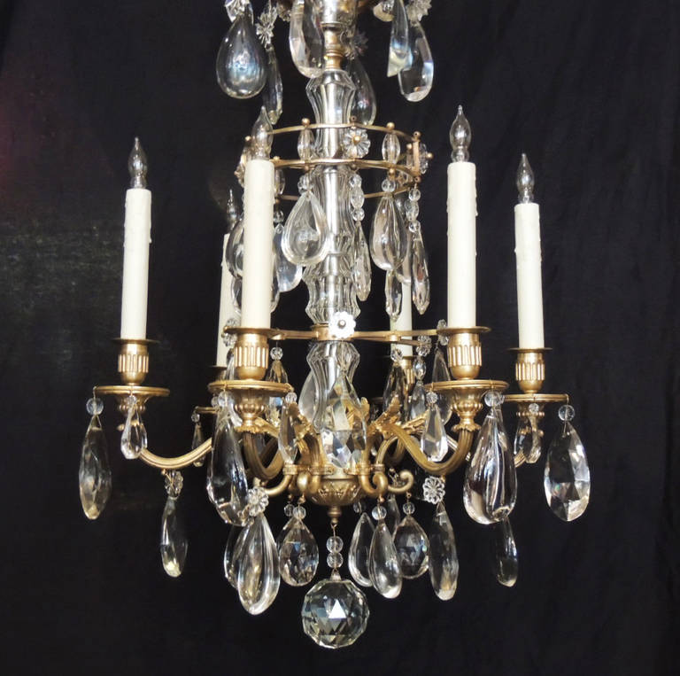 Early 20th C French Crystal and Bronze Chandelier, attributed to Maison Jansen For Sale 4