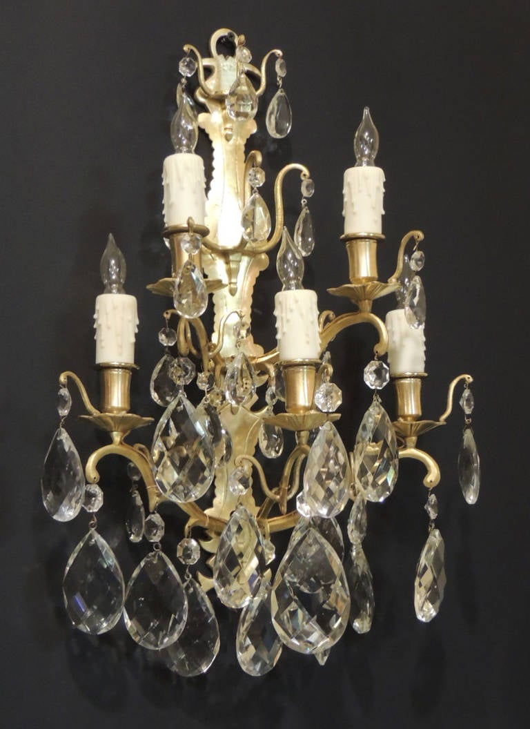 Pair of 19th C Baccarat-Quality French Crystal Sconces In Excellent Condition In Charleston, SC