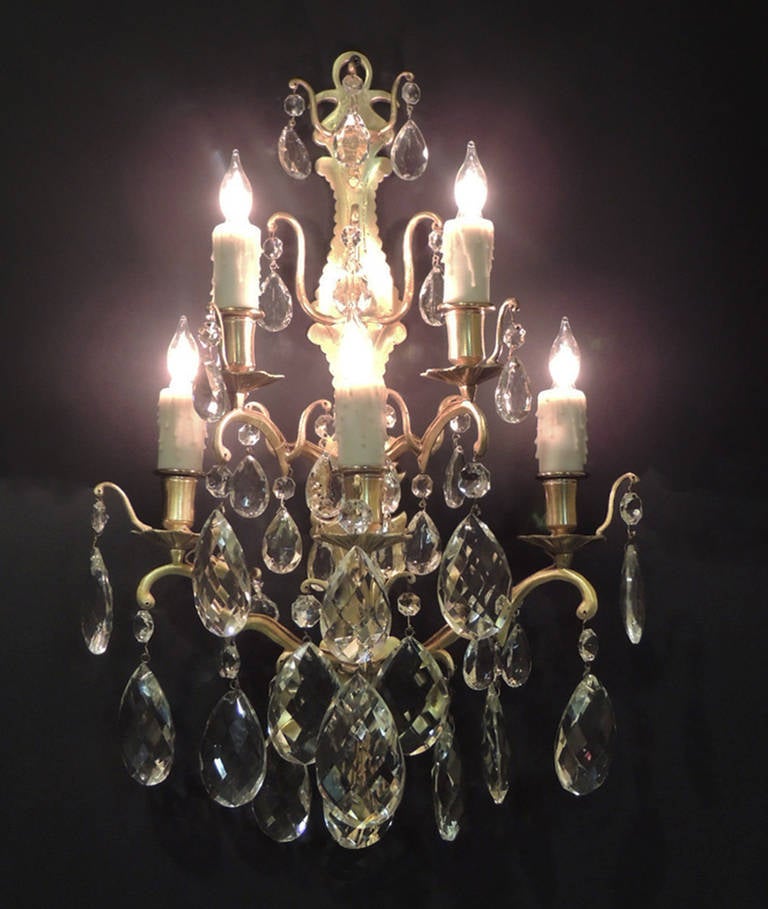 19th Century Pair of 19th C Baccarat-Quality French Crystal Sconces