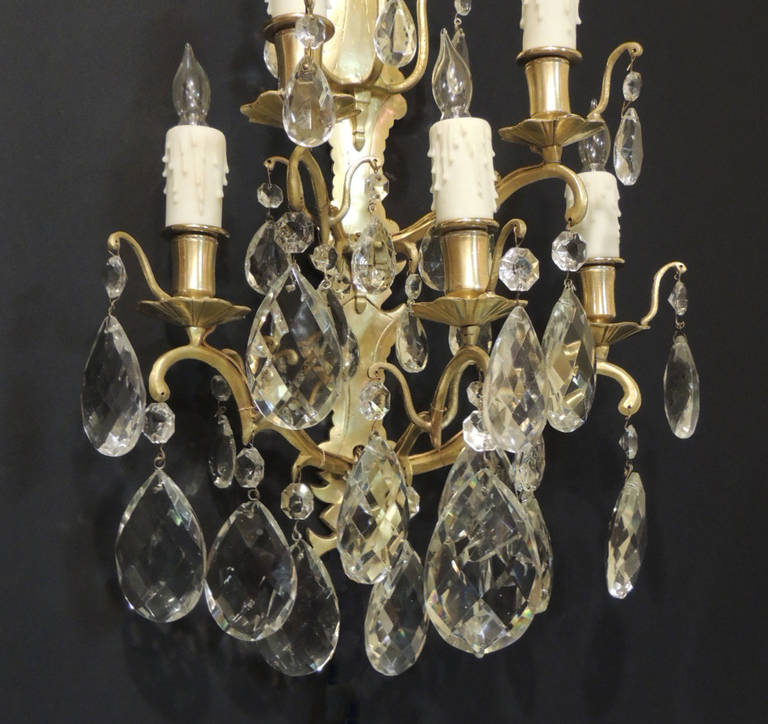 Pair of 19th C Baccarat-Quality French Crystal Sconces 1