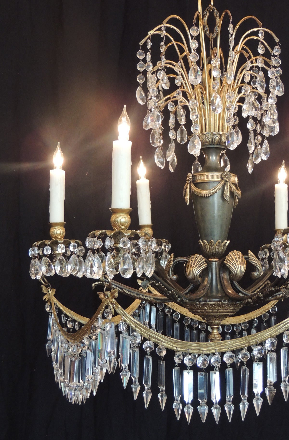Baltic Early 20th C Italian Crystal and Bronze Chandelier